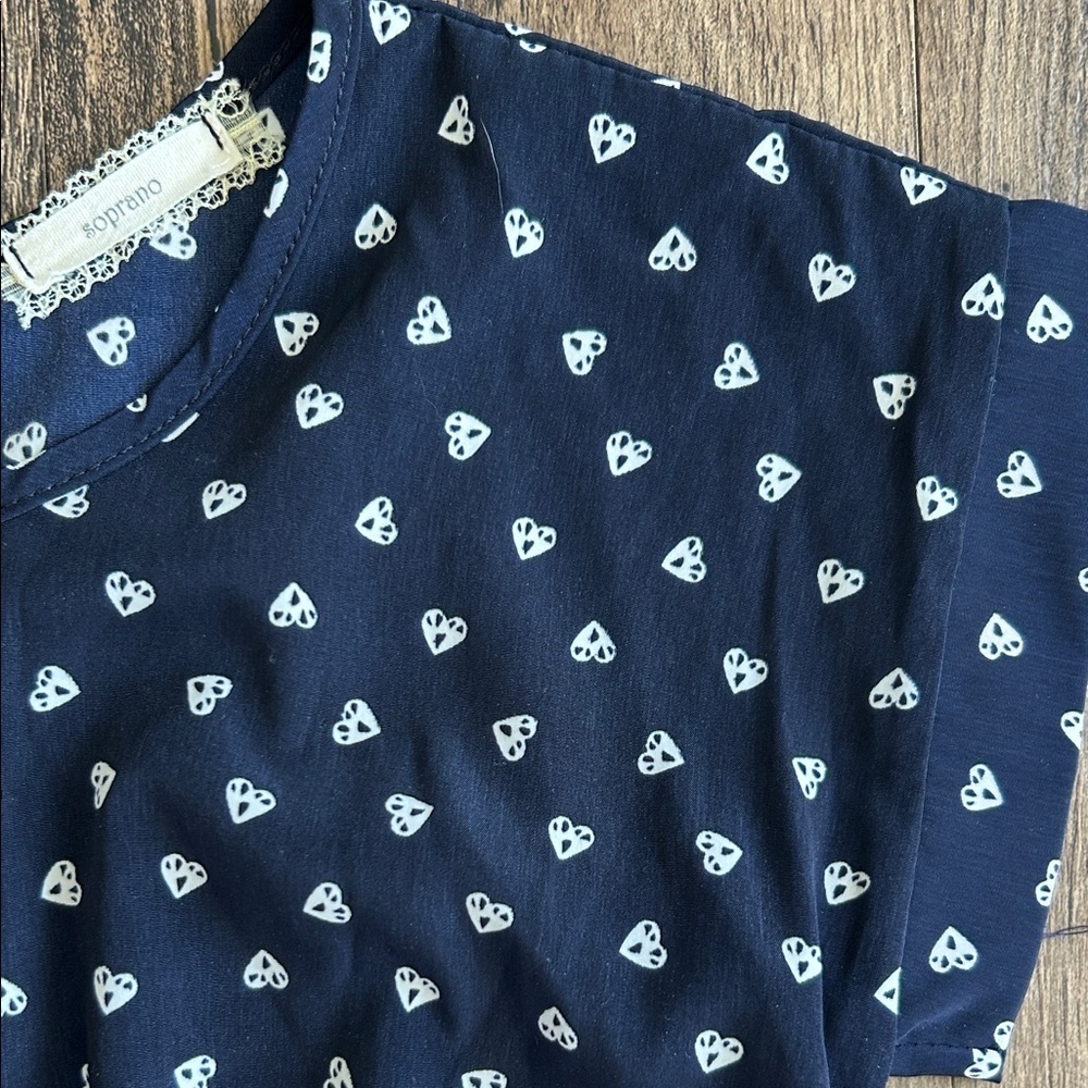 Soprano Navy Heart Pattern Kids Dress - Picture 3 of 5